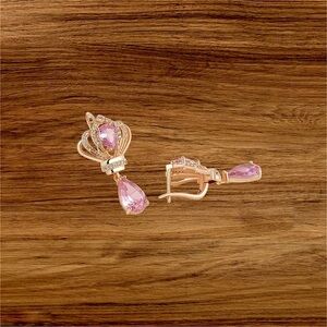 🆕 Kinnel Pink Natural Zircon, Crown&Tear Drop Earrings, 585 Rose Gold Plating 👑